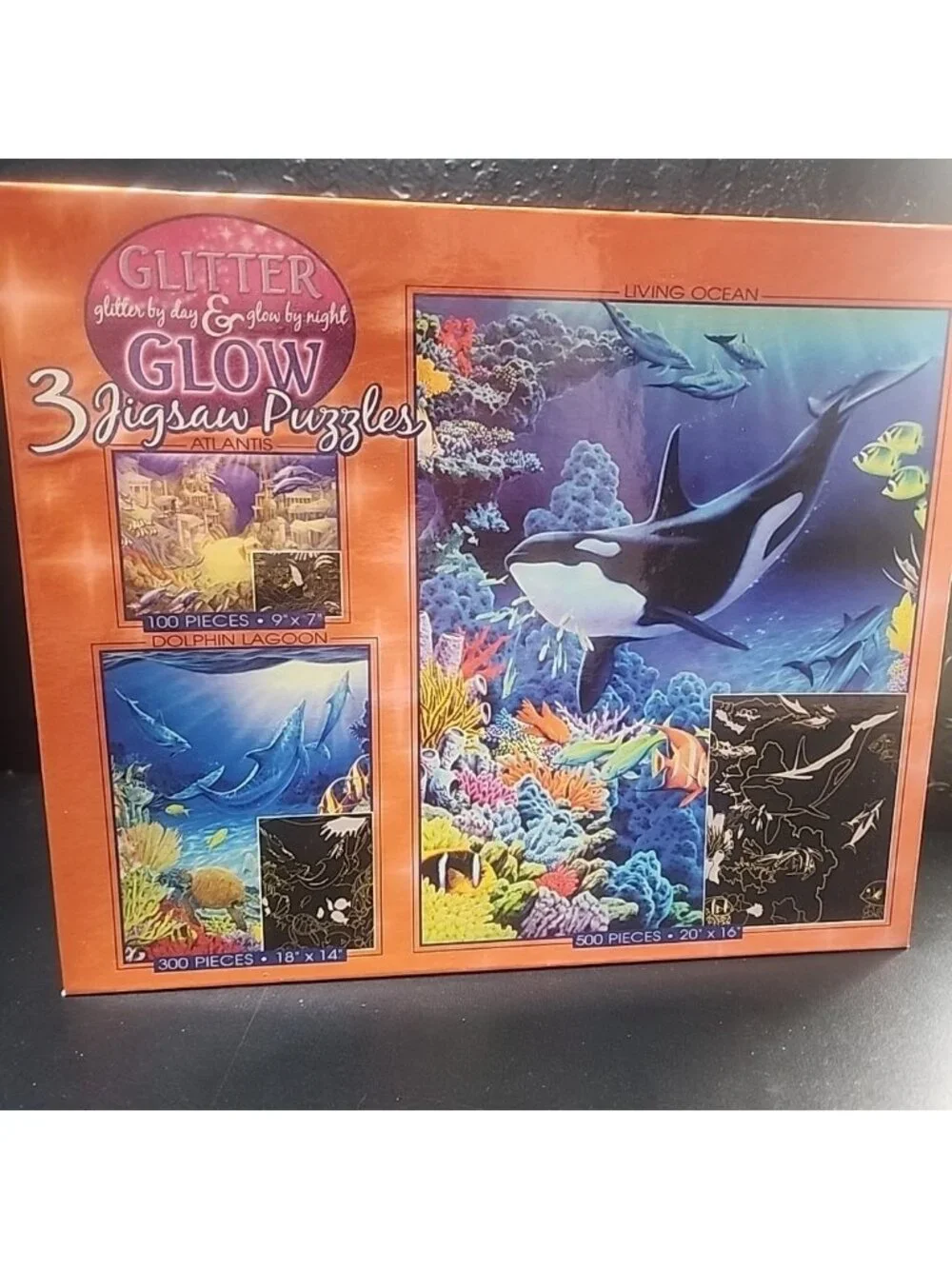Glitter Glow 3&1 Jigsaw Puzzle Art New Sealed Dolphin Lagoon Living Ocean 2005